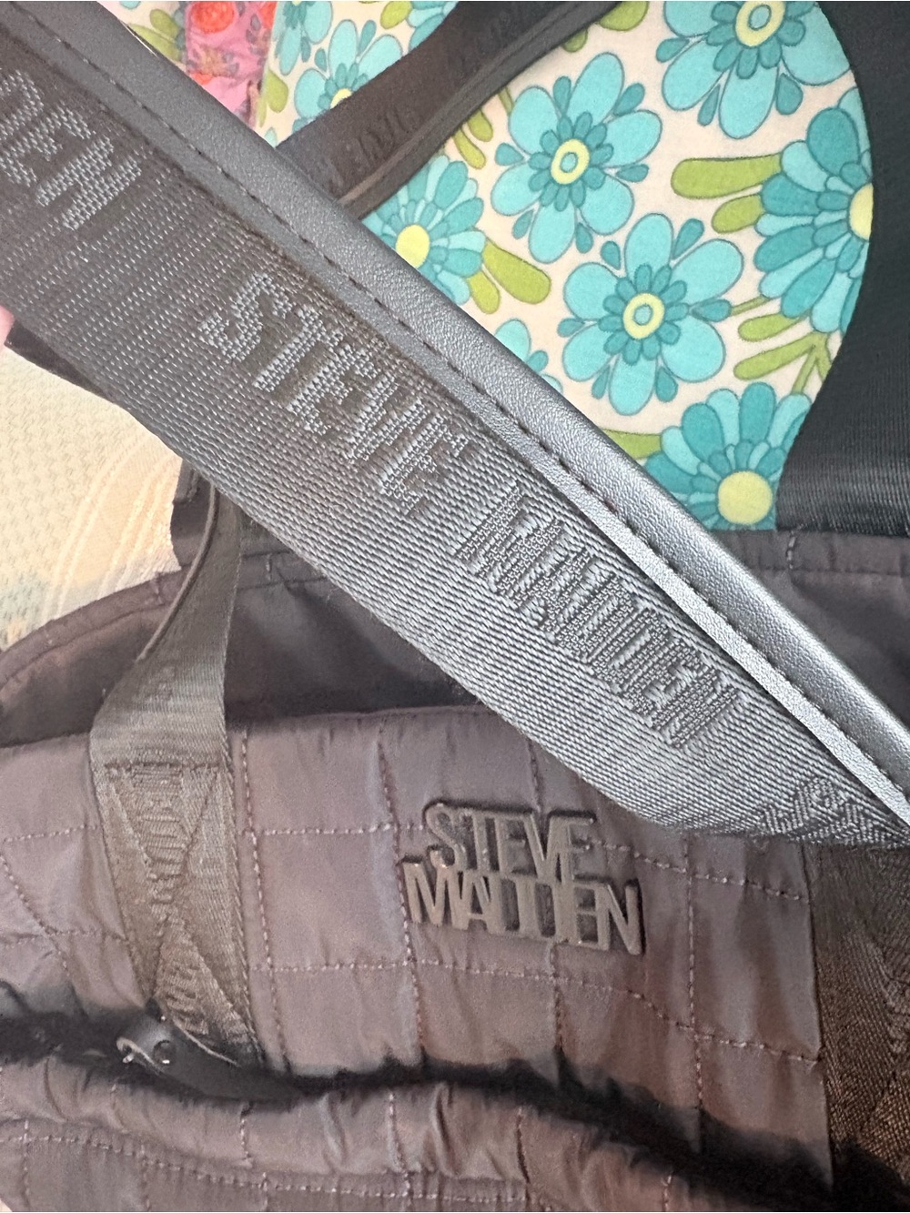 Steve Madden Blivia Quilted Black NylonTote Bag - Picture 3 of 12